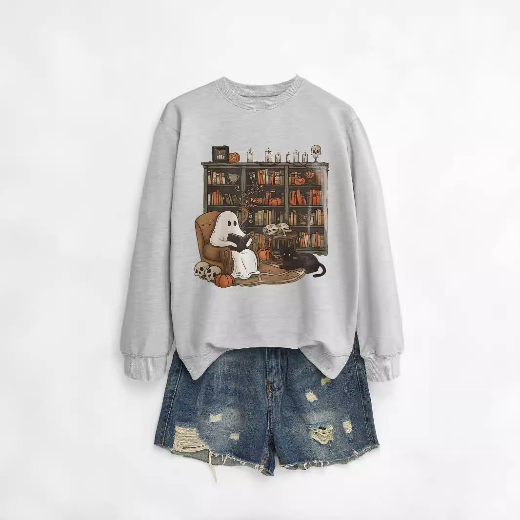 Womens Bookshelf Ghost Sweater