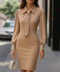 Robe midi manches longues avec ceinture à la taille