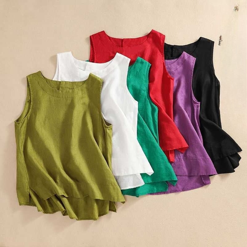 Retro Cotton Linen Vest Women's Loose Sleeveless Top