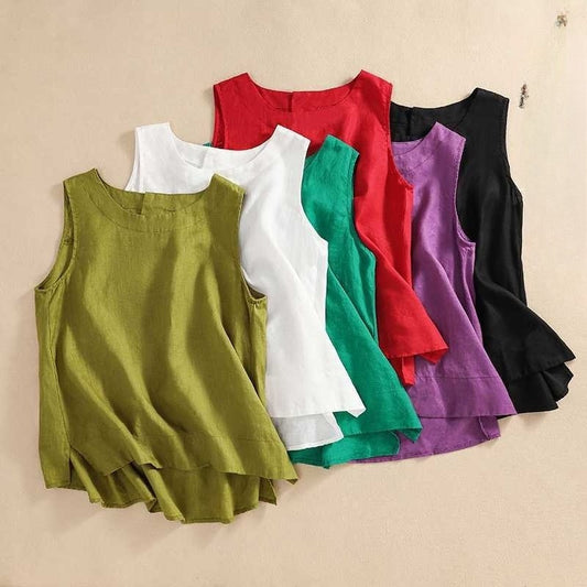 Retro Cotton Linen Vest Women's Loose Sleeveless Top