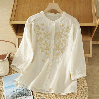 Women's Loose Stand-Collar Half-Sleeve Shirt