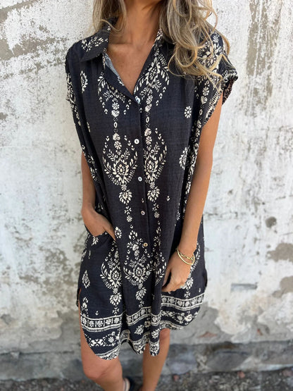 Womens Lapel Sleeveless Shirt Dress With Button