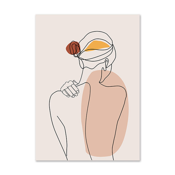 Peinture de fille abstraite à ligne unique avec feuille