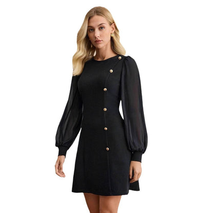 Women's Round Neck Clinch Slim LS Dress