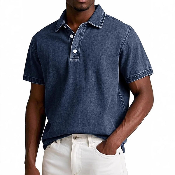 Men's Solid Colour Vintage Lapel Polo Shirt - Short Sleeve