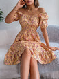 Robe à Imprimé Floral Col Carré Robes d'Été à Volants Mode Vêtements Féminins