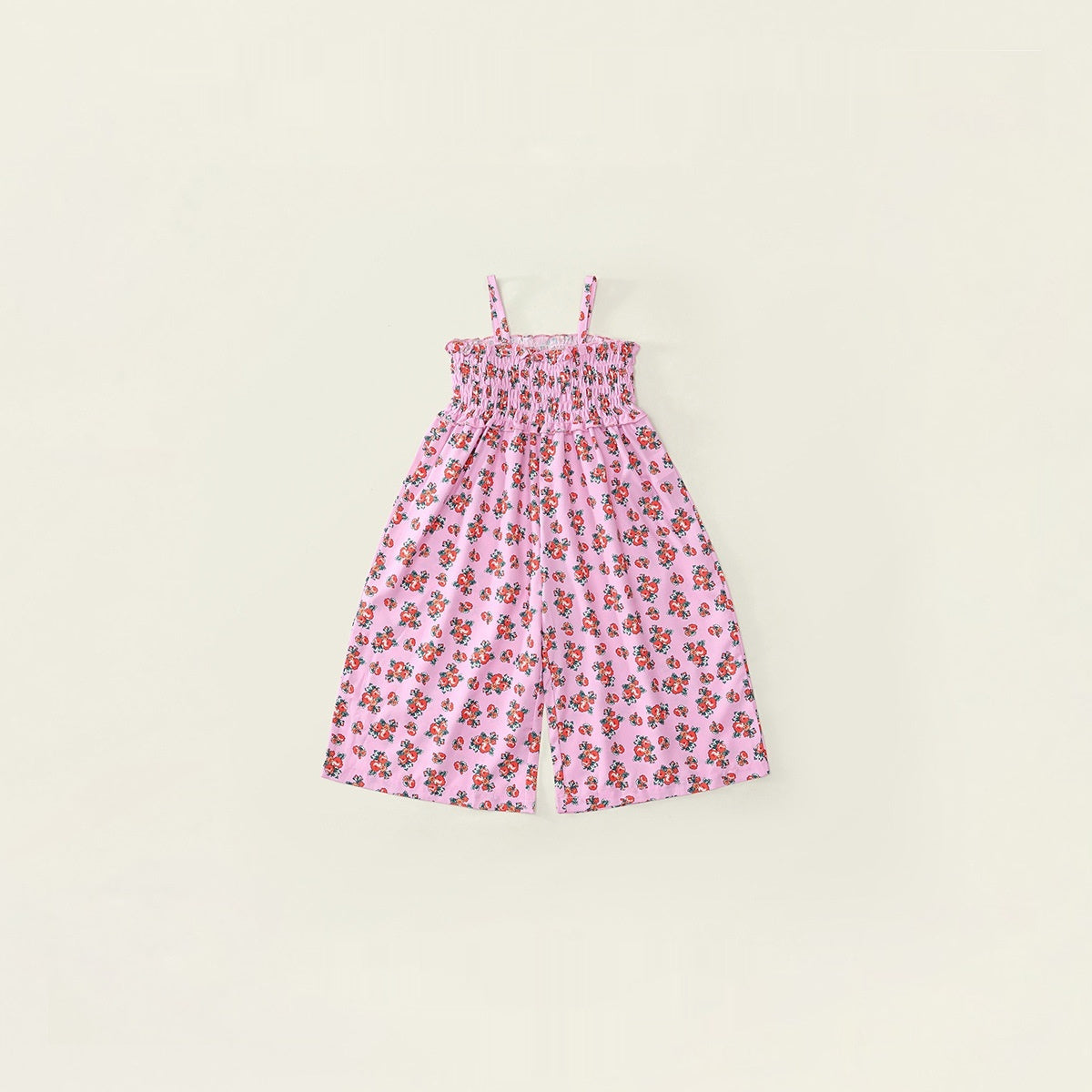 Girls Floral Puffed-Sleeve Wide-Leg Jumpsuit