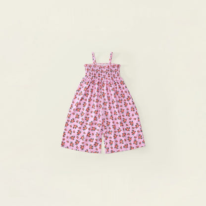 Girls Floral Puffed-Sleeve Wide-Leg Jumpsuit