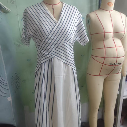 Loose Striped Retro Midi Dress