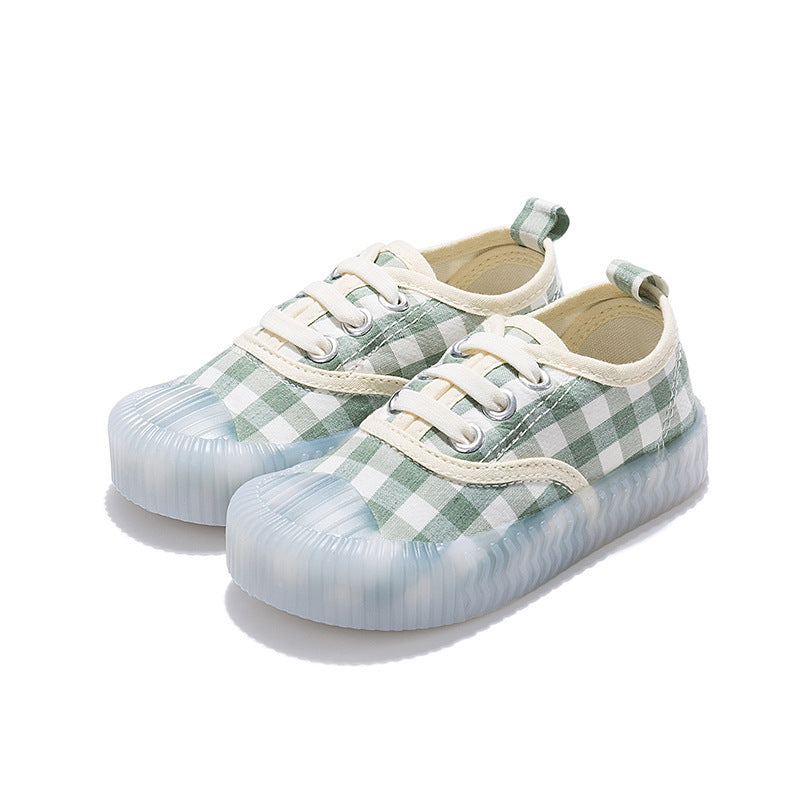 Plaid Canvas Shoes Elastic Band Slip-on Children