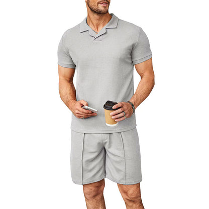 Waffle V-neck Polo Shirt Suit