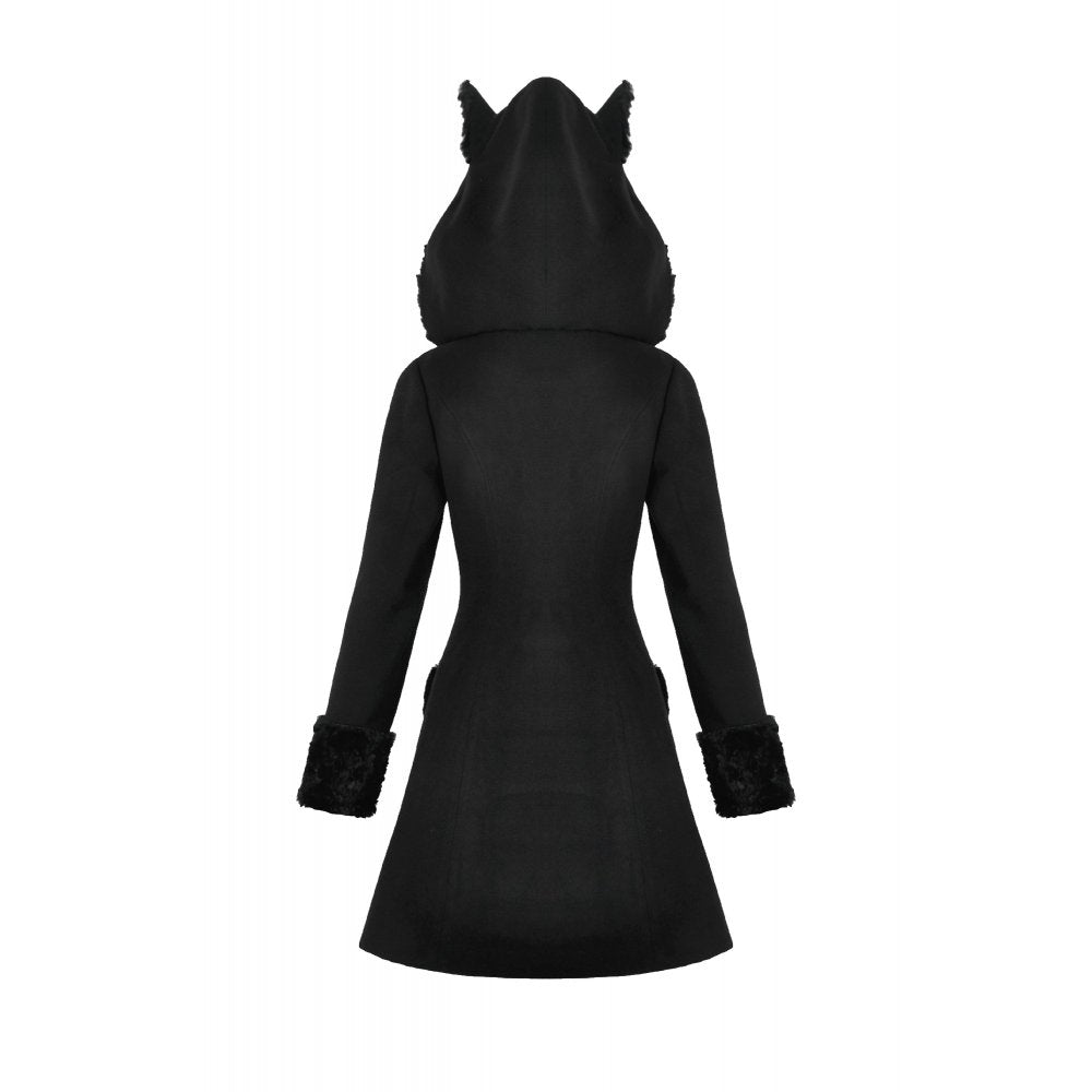 Manteau gothique Dark in Love avec oreilles de chat en fausse fourrure