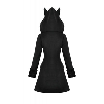 Manteau gothique Dark in Love avec oreilles de chat en fausse fourrure