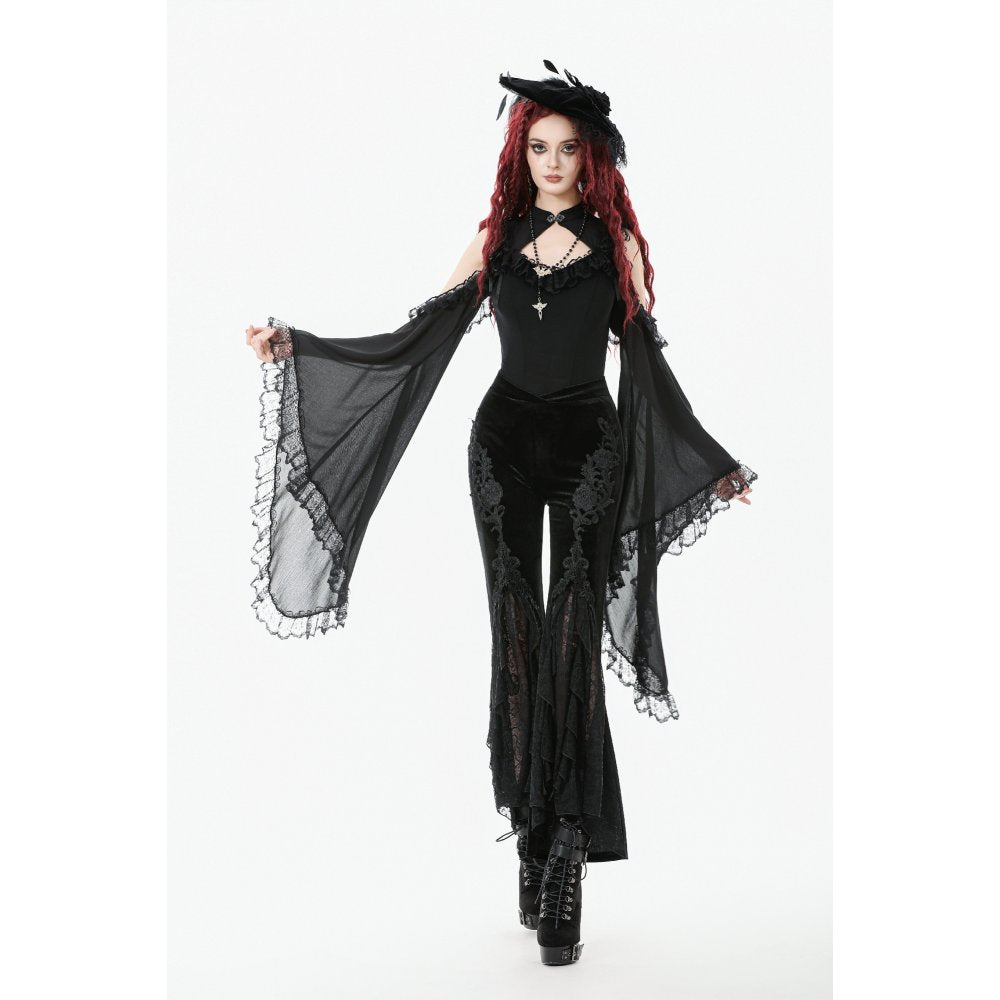 Pantalon évasé en velours et dentelle Dark in Love Erzebeth