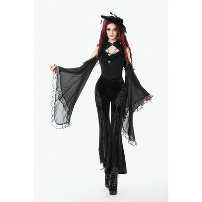 Pantalon évasé en velours et dentelle Dark in Love Erzebeth