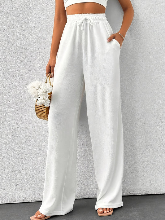 Women's Elegant High-Waist Drawstring Wide Leg Pants