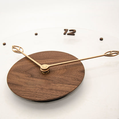 Solid Wood Acrylic Glass Home Living Room Wall Clock Decoration