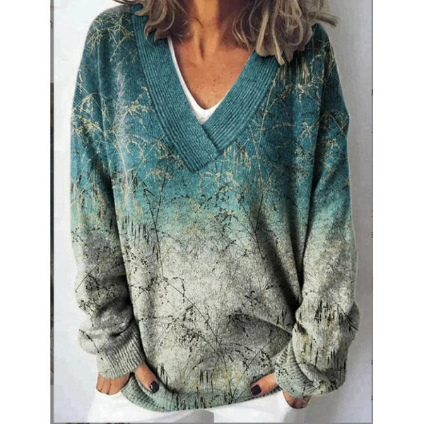 Women's 3D Digital Floral Print Long Sleeve Pullover
