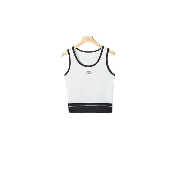 U-neck Camisole Contrast Color Slim Fit Bodybuilding All-match