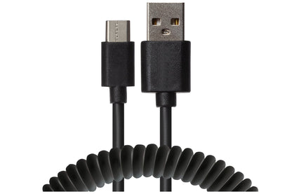 Câble spiralé Maplin USB-A vers Micro USB-B - Noir, s'étend jusqu'à 1m