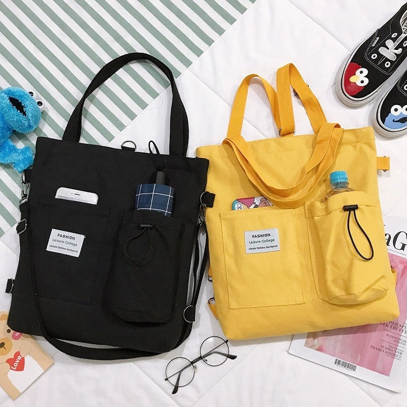 Sacs en toile Harajuku Sac à main étudiant avec poches Sac à dos preppy Sac à bandoulière pour femme