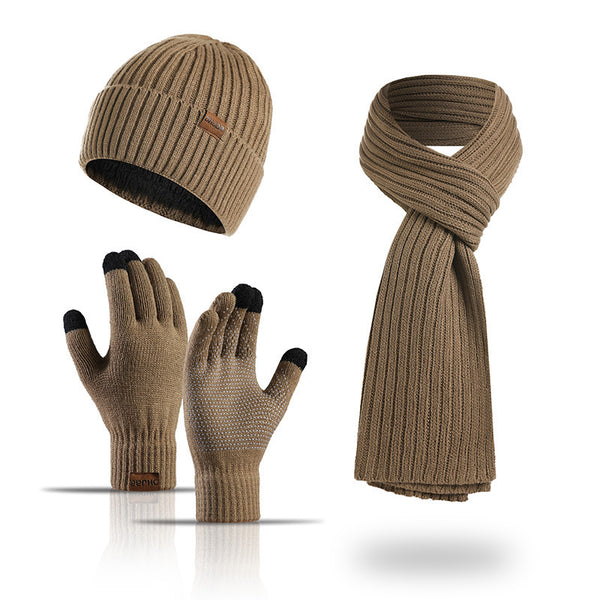 Ensemble bonnet, écharpe et gants tricotés de couleur unie pour l'hiver