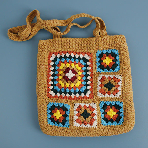 Wool-Check Woven Cotton Tote