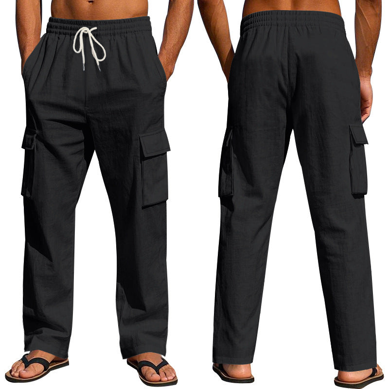Men's Workwear Multi-pocket Straight Linen Pants