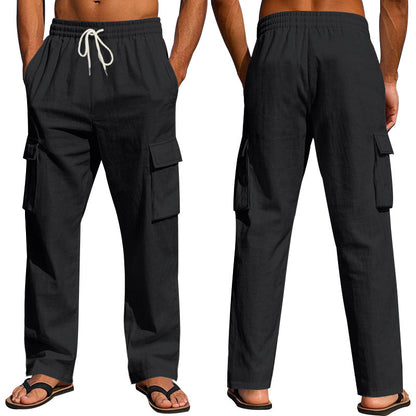 Men's Workwear Multi-pocket Straight Linen Pants
