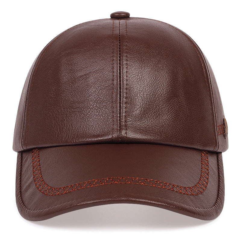 Men's Faux Leather Baseball Cap | Dome Crown Adjustable Hat