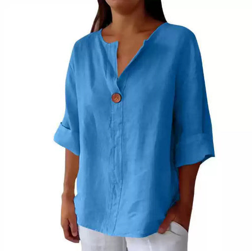Cotton And Linen Button Tops