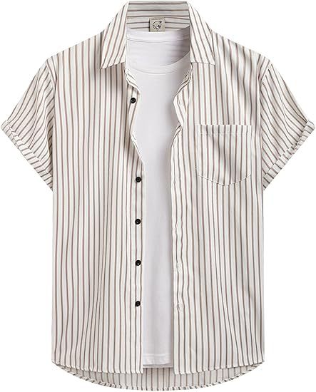 Striped And Solid-color Short-sleeve Shirt-cardigan