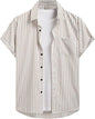Striped And Solid-color Short-sleeve Shirt-cardigan