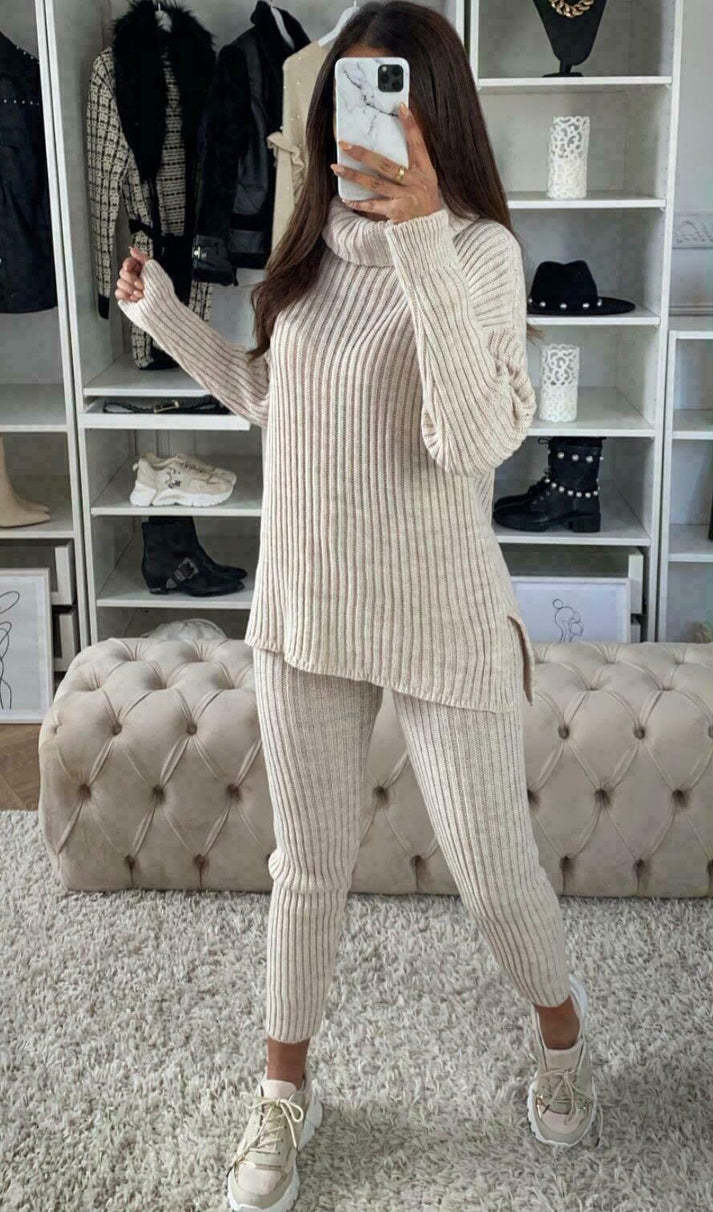 Knitted Ribbed Polo High Neck  Loungewear