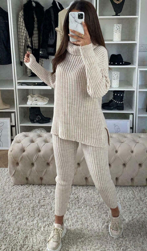 Knitted Ribbed Polo High Neck  Loungewear