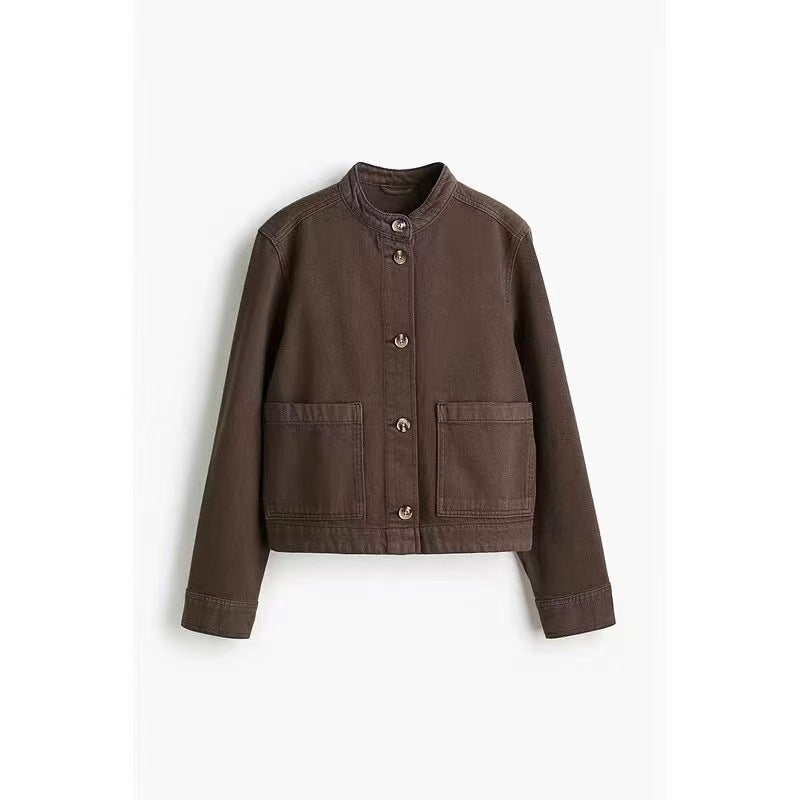 Womens Denim Stand Collar Jacket