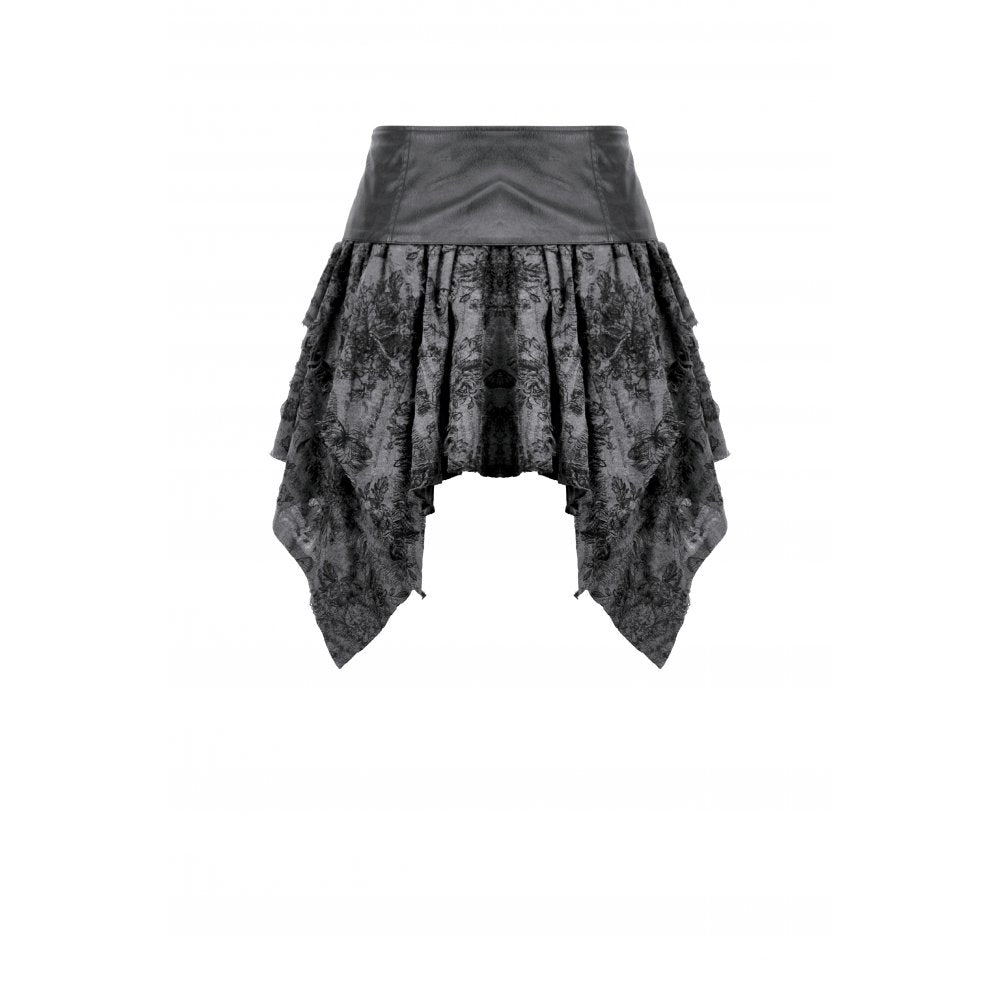 Jupe gothique Dark in Love Elandra avec ourlet mouchoir en dentelle superposée noir anthracite