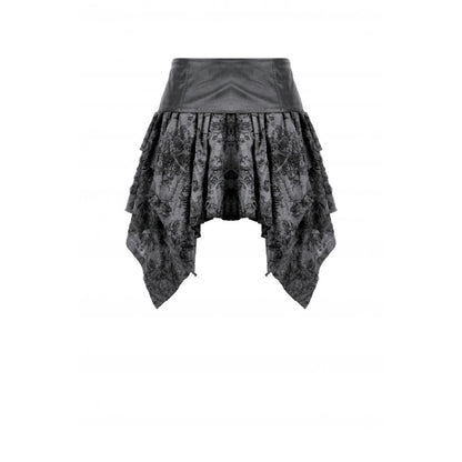 Jupe gothique Dark in Love Elandra avec ourlet mouchoir en dentelle superposée noir anthracite