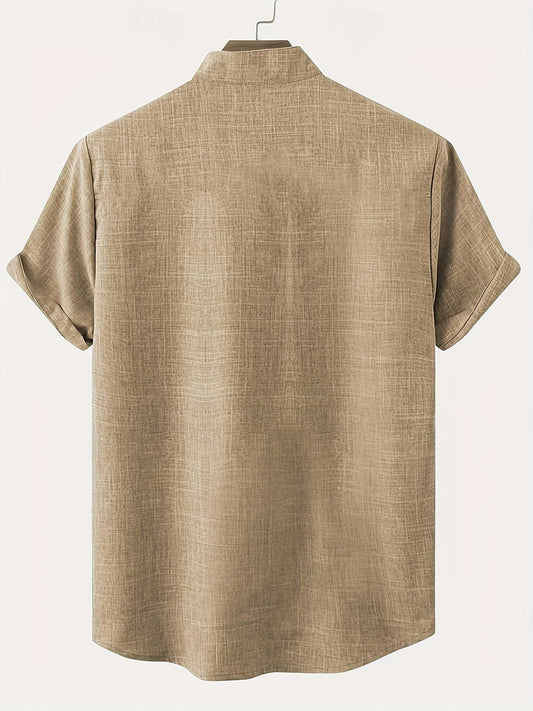 Chemise légère à manches courtes coupe homme en tissu aspect lin avec motif géométrique tribal