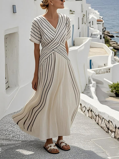 Loose Striped Retro Midi Dress