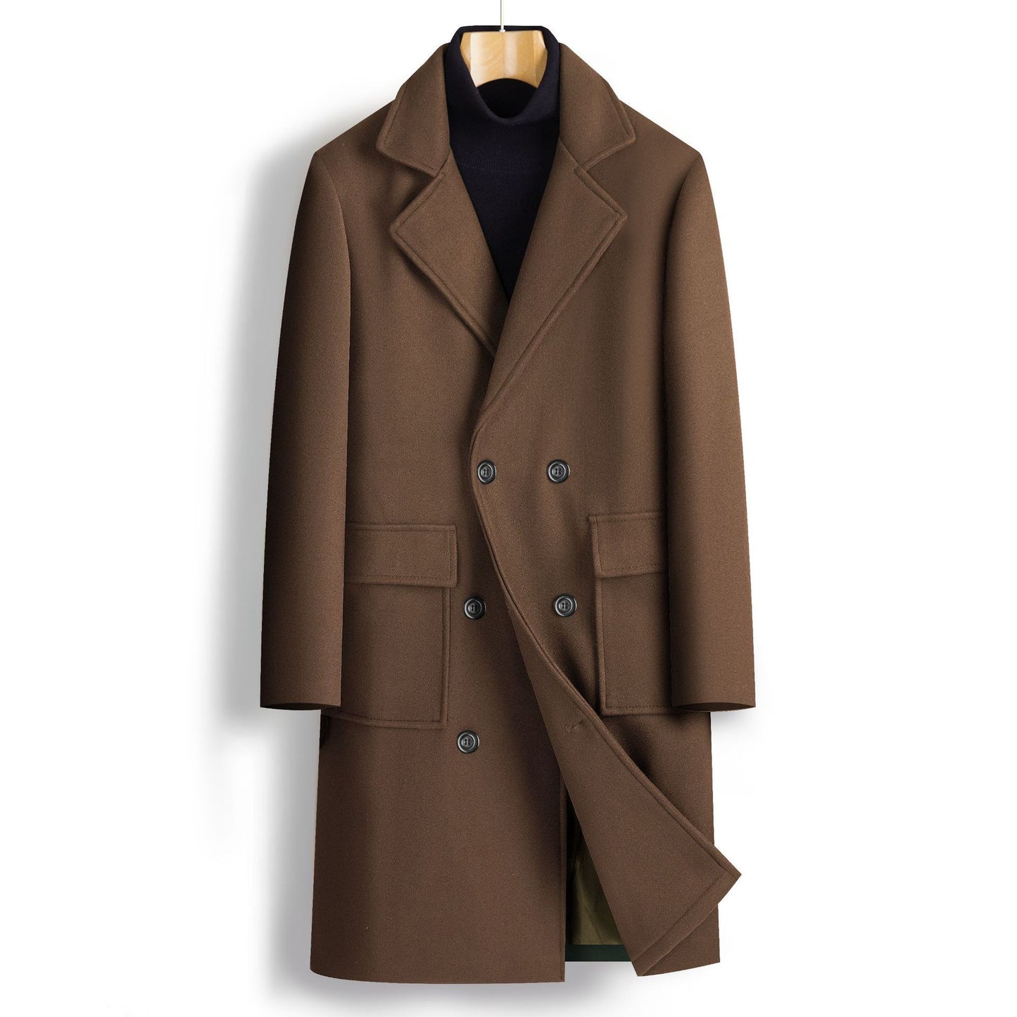 Men Double Breasted Mid-length Coat