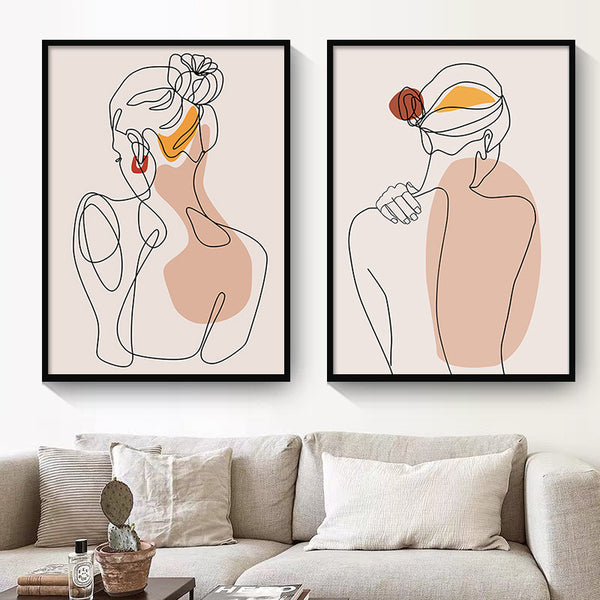 Peinture de fille abstraite à ligne unique avec feuille