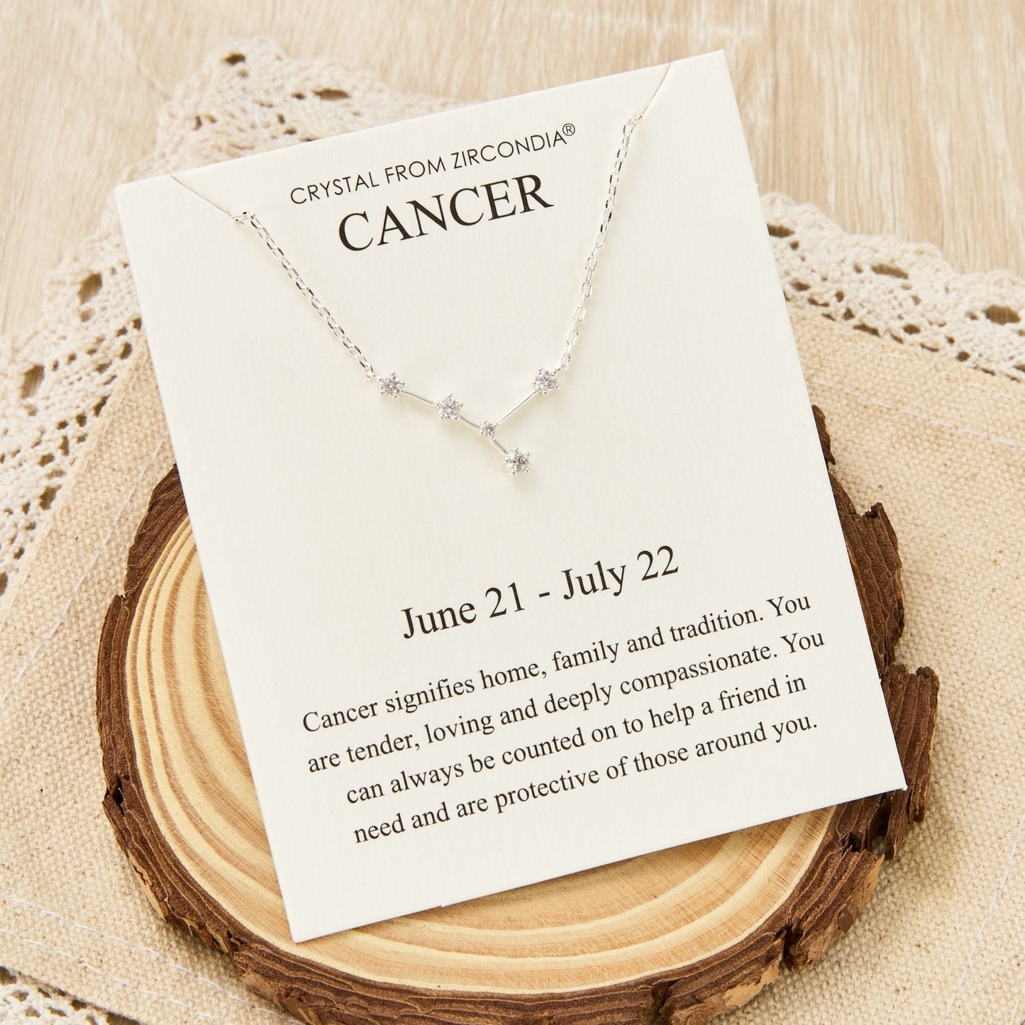 Collier Constellation Zodiaque Signe Astrologique Cancer et Carte de Citation avec Cristaux Zircondia®