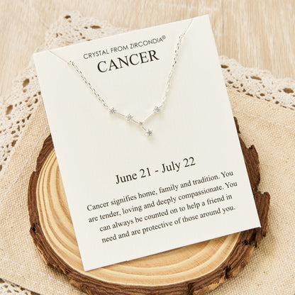 Collier Constellation Zodiaque Signe Astrologique Cancer et Carte de Citation avec Cristaux Zircondia®