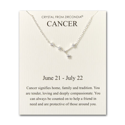 Cancer Star Sign Zodiac Constellation Necklace and Quote Card with Zircondia® Crystals