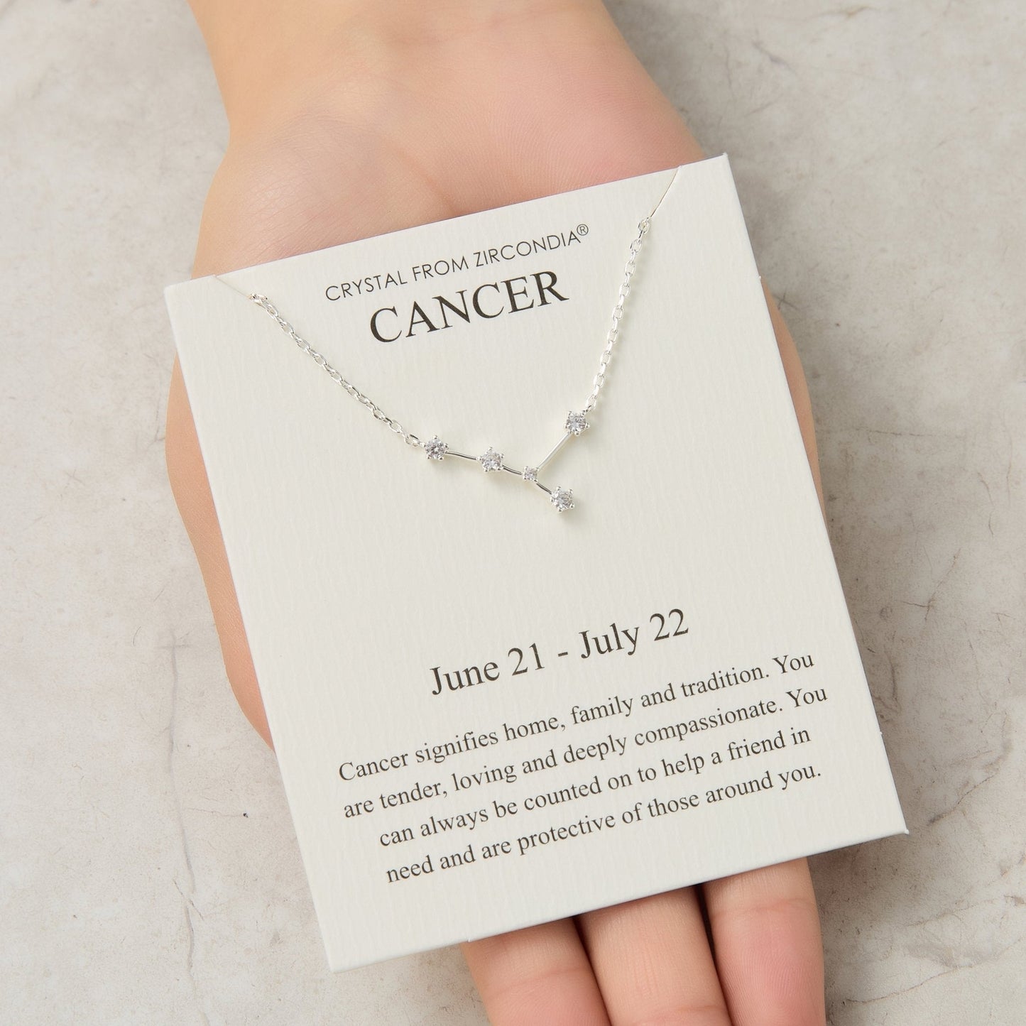 Collier Constellation Zodiaque Signe Astrologique Cancer et Carte de Citation avec Cristaux Zircondia®