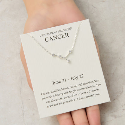 Collier Constellation Zodiaque Signe Astrologique Cancer et Carte de Citation avec Cristaux Zircondia®