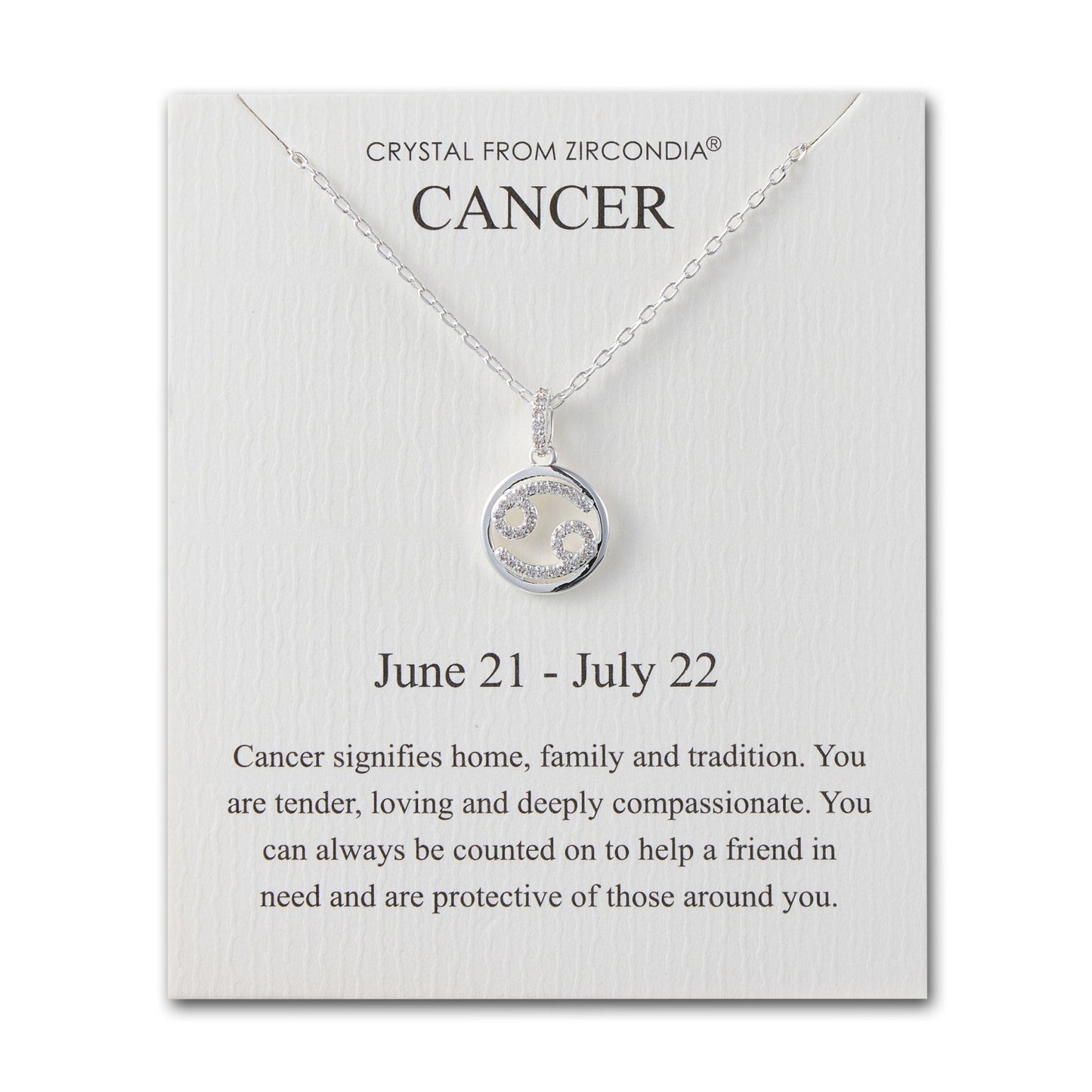 Cancer Star Sign Zodiac Necklace and Quote Card with Zircondia® Crystals