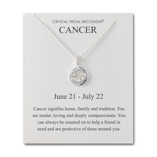 Cancer Star Sign Zodiac Necklace and Quote Card with Zircondia® Crystals