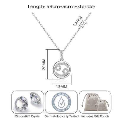 Cancer Star Sign Zodiac Necklace and Quote Card with Zircondia® Crystals